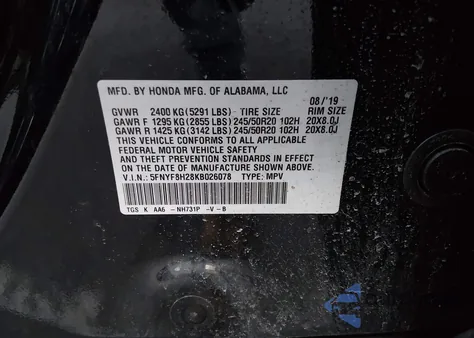 2019 Honda Passport Sport из США, поврежденный, VIN 5FNYF8H28KB026078